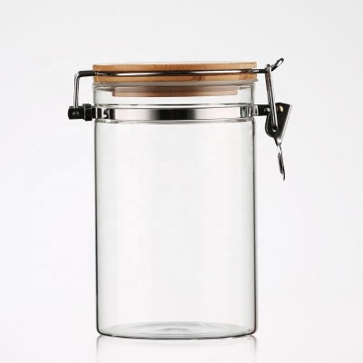 Professional Manufacture spice food borosilicate glass kitchen storage jar with bamboo lids