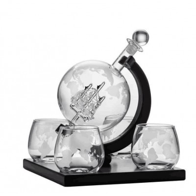 Glass Whiskey Decanter globe wine decanter set 850ml with 4 cups