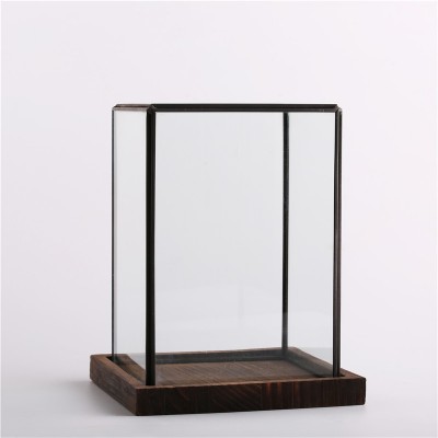 Black Geometric Terrarium Modern Clear Glass Pyramid Tabletop Box Succulent Plants Holder