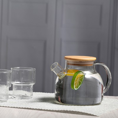 Heat Resistant Borosilicate Water Carafe Glass Pitcher with Stainless Steel Flow Lid