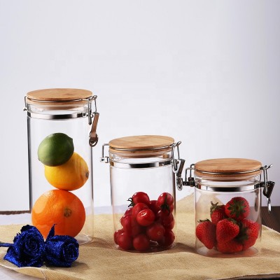 High quality round borosilicate heat resistant glas storage jar with bamboo lid