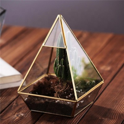 Hot selling wholesale clear borosilicate glass Brass Metal Frame terrarium geometric