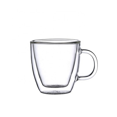 Wholesale custom logo clear double wall borosilicate glass coffee cup with handle