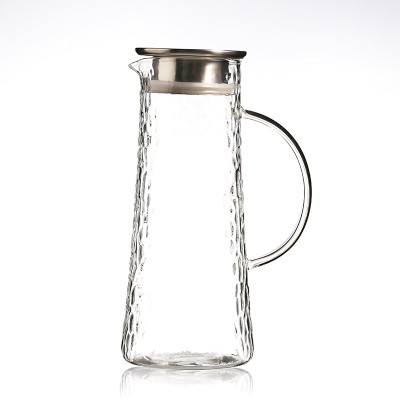 Glass Water Jug Stainless Steel Flow Lid Water Carafe with Handle Hot/Cold Water Pitcher Good Jug for Homemade Juice Iced Tea