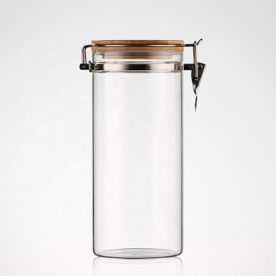 Food Storage Canister Clear Borosilicate Glass Jar With Wooden Lid