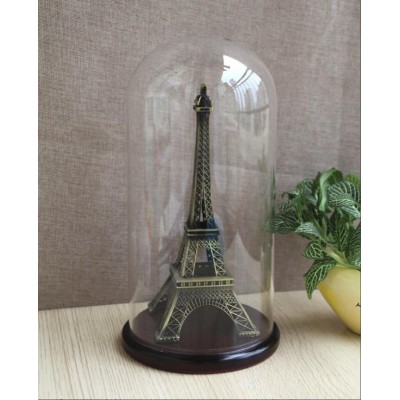 15x26cm mini glass dome with wooden base clear glass dome