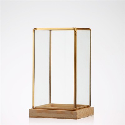 Hot selling geometric glass terrarium wholesale decorative glass terrarium with wooden base