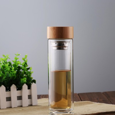 Hand Made High Borosilicate Glass Tea Bottle With Wooden Lid hot selling