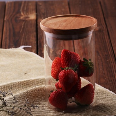 Hot sell borosilicate glass jar straight side storage jar with bamboo lid