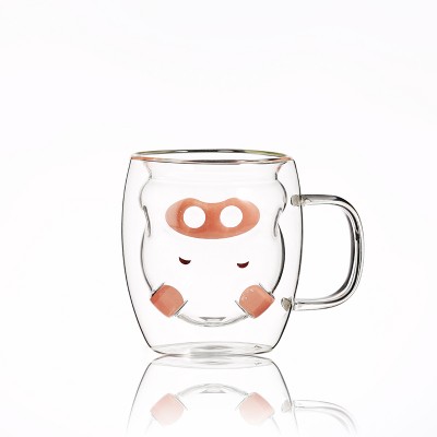 250ml children's cute pig household double wall glass cup