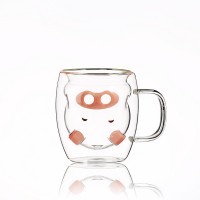 250ml children's cute pig household double wall glass cup