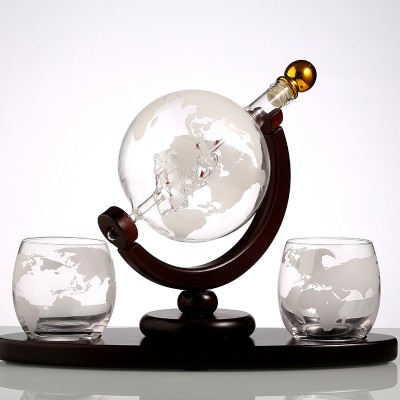 Etched World Decanter whiskey Globe