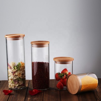 Hot Sell Borosilicate Kitchen Storage Glass Jar With Bamboo Lid